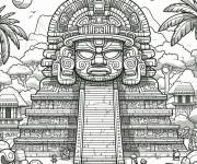 Coloriage Art maya en pyramide