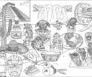 Coloriage Collection de Temple, masques et statuettes Maya