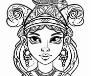 Coloriage D&eacute;esse de maya Ix Chel avec des serpents