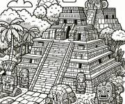 Coloriage Deux pyramides de maya antique