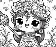 Coloriage Fille kawaii en tenu de maya