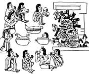 Coloriage Groupe des mayas au temple