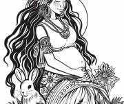 Coloriage Ix chel enceinte de Maya avec le lapin