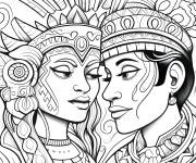 Coloriage Ix Chel et Itzamna de la civilisation Maya