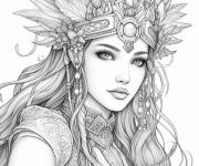 Coloriage Jolie fille de Maya antique d&eacute;taill&eacute;