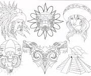 Coloriage Les &eacute;l&eacute;ments de la Maya antique