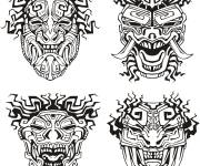 Coloriage Masques inspiration du Maya au Mexique
