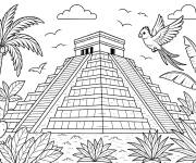 Coloriage Paysage de Pyramide Chich&eacute;n Itz&aacute;
