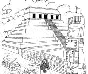 Coloriage Paysage de Temple Azt&egrave;que