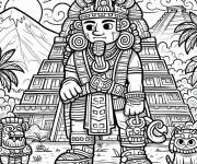 Coloriage Personnage de maya comme un pyramide