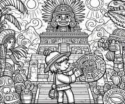 Coloriage Petit explorateur de Maya antique