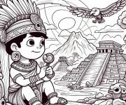 Coloriage Petit gar&ccedil;on mignon &agrave; l'ere des mayas