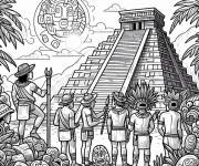 Coloriage Peuple de maya devant le temple