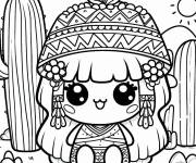 Coloriage Princesse de la civilisation maya kawaii