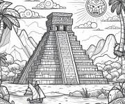 Coloriage Pyramide maya dans les forets de Mexique