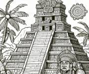 Coloriage Pyramide maya en paysage
