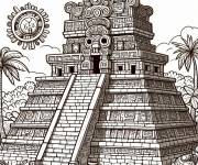 Coloriage Pyramide Maya r&eacute;aliste