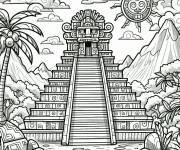 Coloriage Pyramide maya sous le soleil