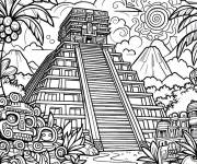 Coloriage Pyramide maya vue bas