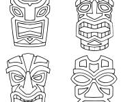 Coloriage Quatre masques mayas