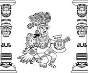 Coloriage Quetzalcoatl et totems de Maya