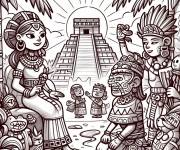 Coloriage Sc&egrave;ne de la vie en maya antique