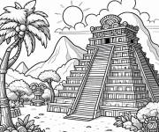 Coloriage Sc&egrave;ne de pyramide maya