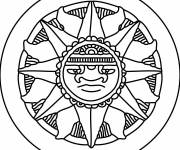 Coloriage Soleil &eacute;l&eacute;ment de la mythologie Maya