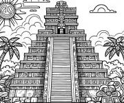 Coloriage Temple de maya antique pour enfants