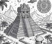 Coloriage Temple de Maya de l'Am&eacute;rique latin