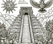 Coloriage Temple et dieux de maya