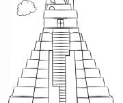 Coloriage Temple Tikal de Maya