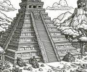Coloriage Un &eacute;norme pyramide de Maya antique
