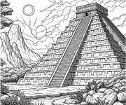 Coloriage Vue de pyramide de la Maya antique