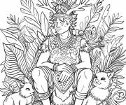 Coloriage Yum Kaax dans la foret