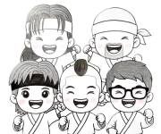Coloriage Amis du dojo s'entra&icirc;nent joyeusement au karat&eacute;