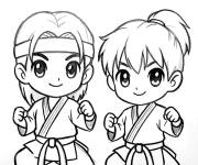 Coloriage Filles du Cobra Kai posent fi&egrave;rement ensemble