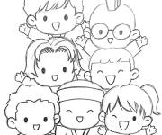 Coloriage Groupe c&eacute;l&egrave;bre une victoire amicale au dojo
