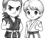 Coloriage Johnny et Daniel encouragent leurs &eacute;l&egrave;ves en &eacute;quipe