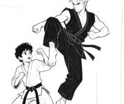 Coloriage Johnny Lawrence entra&icirc;nant Miguel Diaz au Cobra Kai