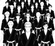 Coloriage Les &eacute;l&egrave;ves de Cobra Kai en formation de groupe
