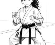 Coloriage Samantha LaRusso en position de d&eacute;fense au karat&eacute;