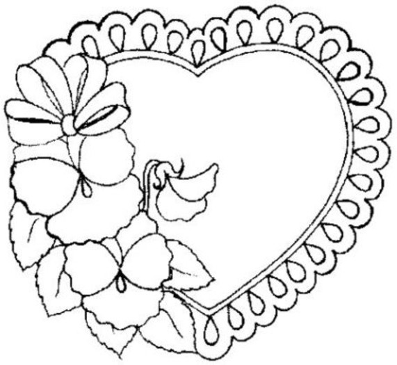 Coloriage et dessins gratuits Décoration de Coeur en fleurs et Noeud à imprimer