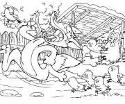 Coloriage Animaux de contes renard et poules