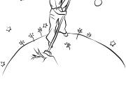 Coloriage Le Petit Prince tirant la racine des baobabs