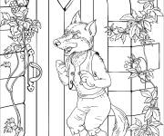Coloriage Loup &agrave; la porte de la grand-m&egrave;re du chaperon rouge