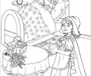 Coloriage Petit chaperon rouge avec le loup d&eacute;guis&eacute; en grand-m&egrave;re