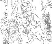 Coloriage Petit chaperon rouge rencontre le loup
