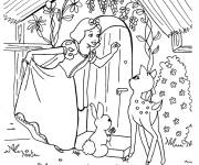 Coloriage Princesse blanche neige devant la chaumi&egrave;re
