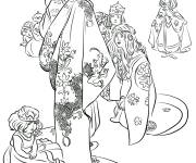 Coloriage Sc&egrave;ne de contes classiques populaires La Princesse au petit pois
